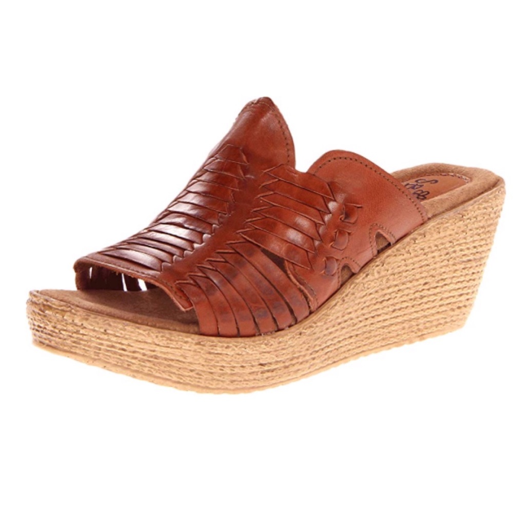 Sbicca Rust Leather Woven Wedge Sandal